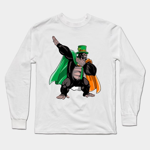 Dabbing Gorilla St Patricks Day Men Leprechaun Irish Long Sleeve T-Shirt by Macy XenomorphQueen